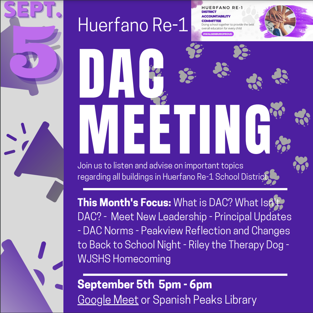 September 5th DAC Meeting at Spanish Peaks Library or Google Meet